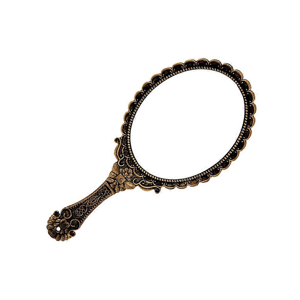 Makeup Mirror with Retro Pattern Handle for Makeup in Coffee Color