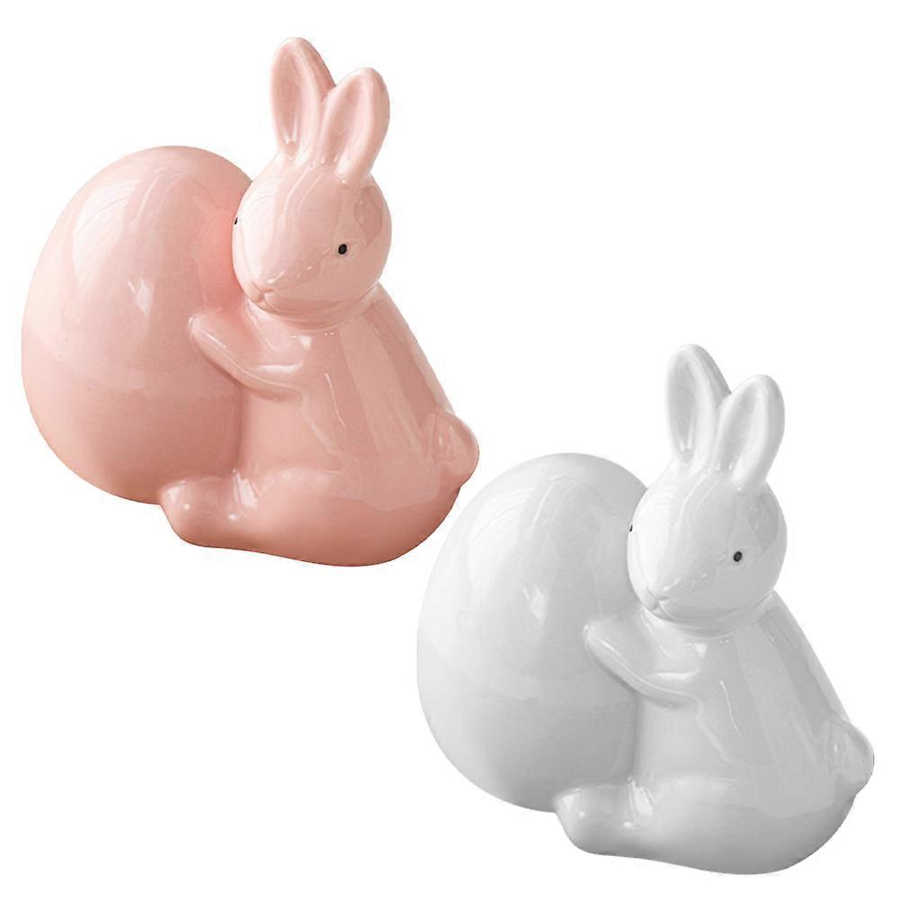 Ceramic Easter Bunny Figurines for Spring Decorations 6Pcs Cute Storage