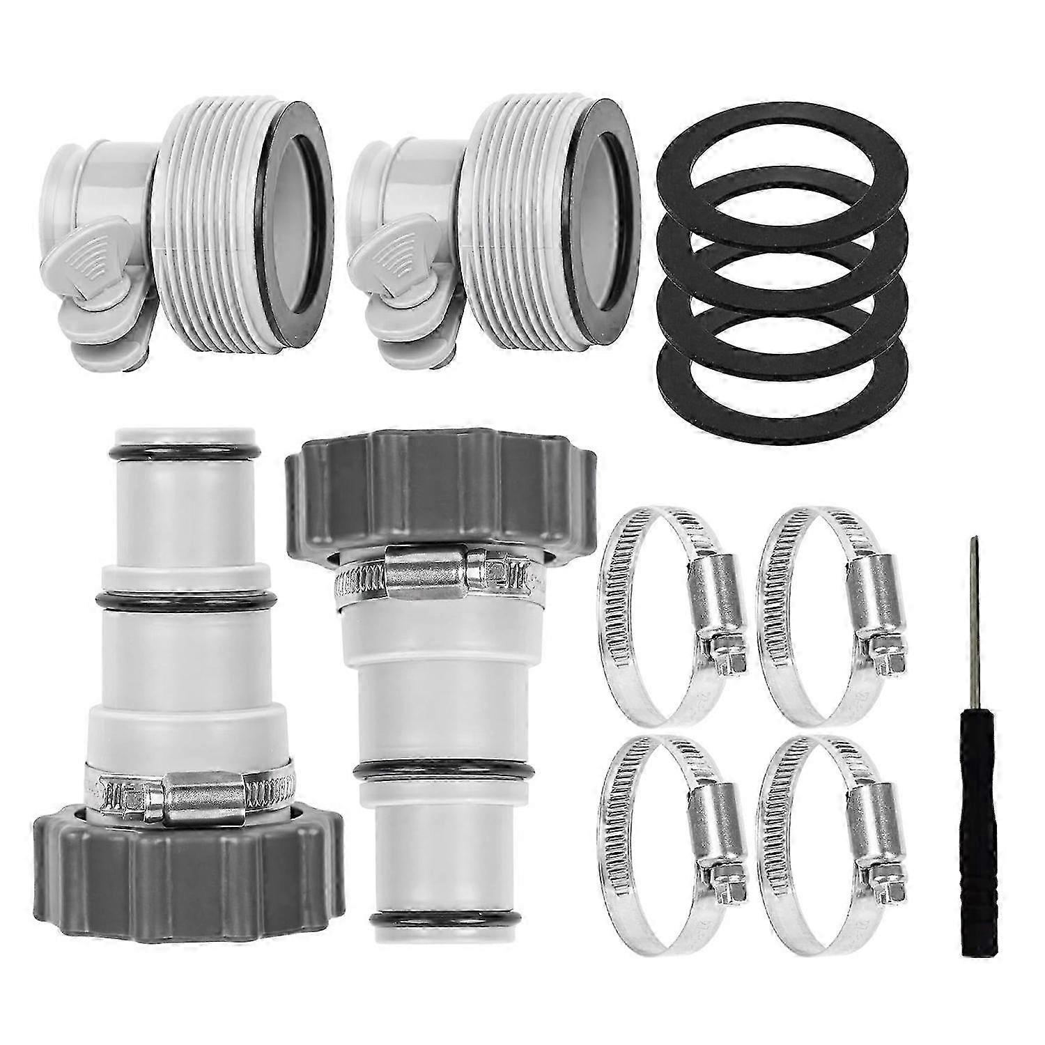 Pool Hose Adapter with Clamp Washer 2 Types Conversion Connector Replacement Pool Hose Adapter compatible with Threaded