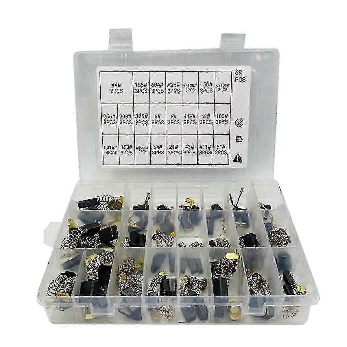 Multi-size carbon brushes set 69pcs Compatible with motor maintenance tasks