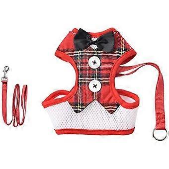 YOITEA Small Cat and Dog Adjustable Vest Harness and Leash Set with Bow Tie(L,Red Plaid)