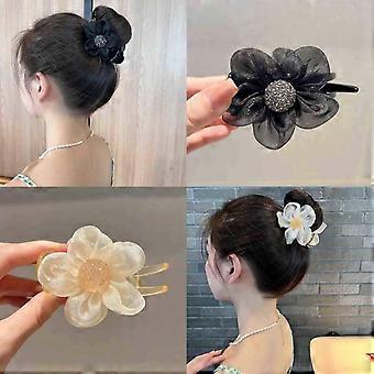 Presilha de cabelo vintage em tela com flor, presilha de garra em formato de margarida, presilha de rabo de cavalo preta antiderrapante, presilha banana em tela, presilha de cabelo grande com fivela em formato de flor.