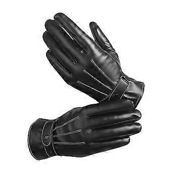 Tolex Leather Black Gloves Warm Mittens Outdoor Sports Motorcycle Driving Skiing Wind-Waterproof Touch Screen