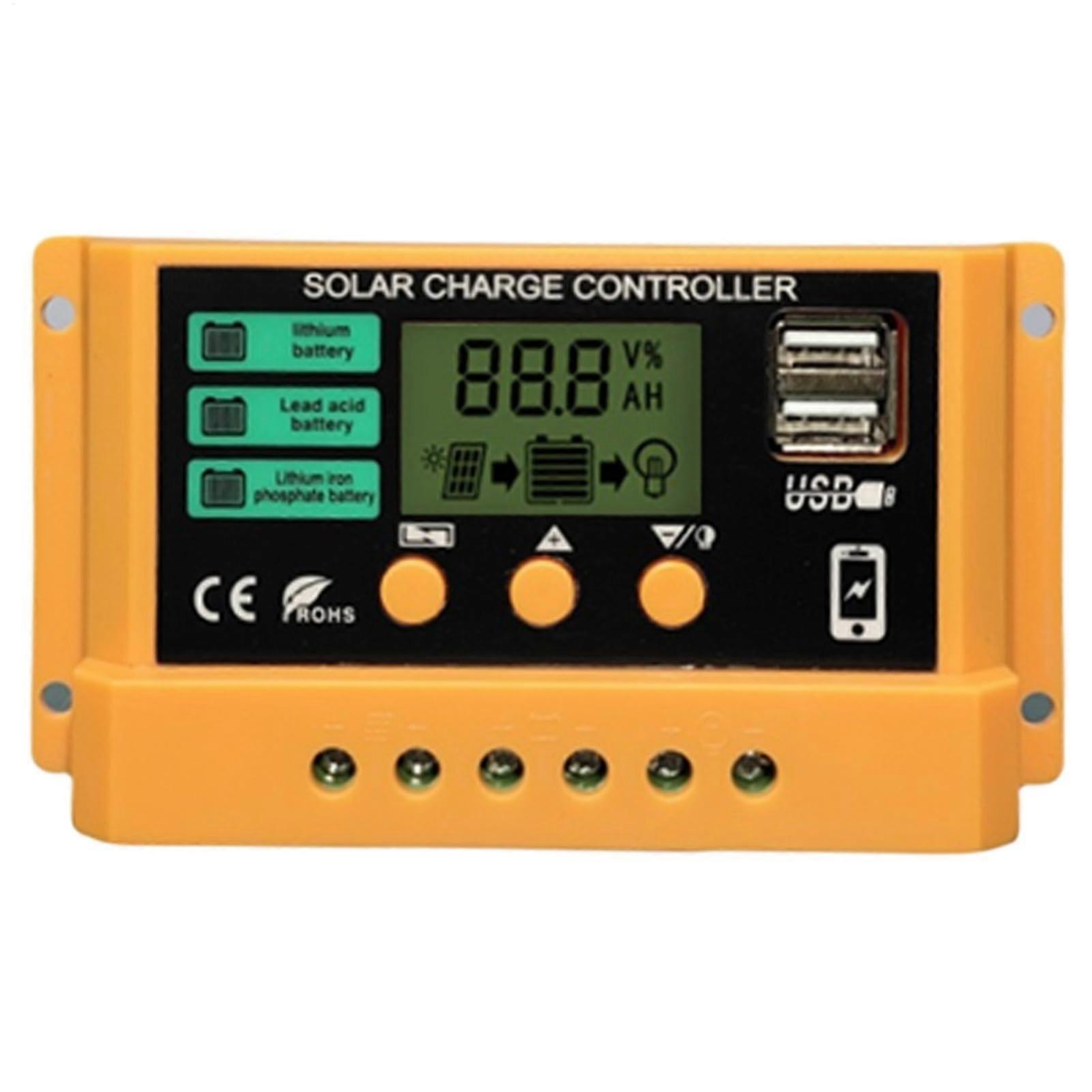 Solar Charge Controller 12V 24V with LCD and USB, Smart Temperature Compensation and Timer