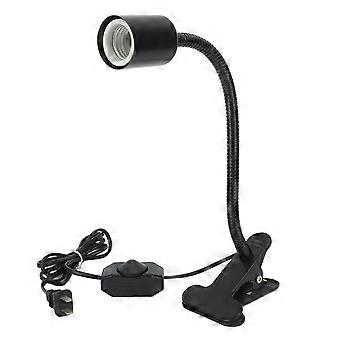 Suporte para lâmpada de aquecimento UVA/UVB para animais de estimação com clipe e interruptor ajustável, haste flexível giratória 360° para lâmpadas de aquecimento UVA/UVB para répteis, soquete E27, preto.