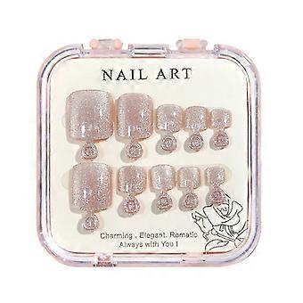 Crystal Cat Eye Shining Diamond Foot Nail Patches Handmade Wearing Armor Short Press On Nails For Toes Decoration