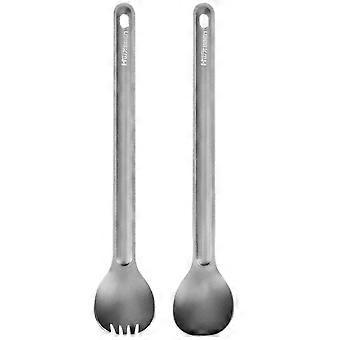 2pcs Ti Long Handle Cutlery Spoon and Spork Set for Outdoor Camping Backpacking Picnic