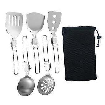 6x Picnic BBQ Travel Camp Cooking Utensil Set Compact Metal Cookware Kit