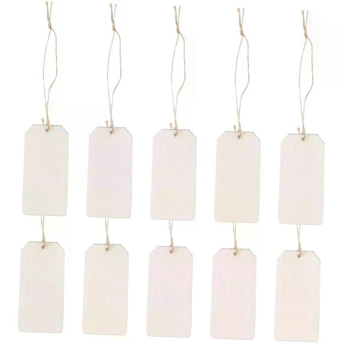 10pcs Wooden Rectangular Hanging Tags with Rope for Decoration
