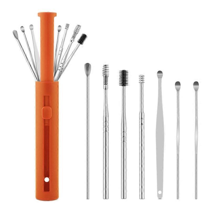 1 Pack Push-pull Ear Scoop, Specification: 6 PCS/Set Black 7 PCS/Set Orange