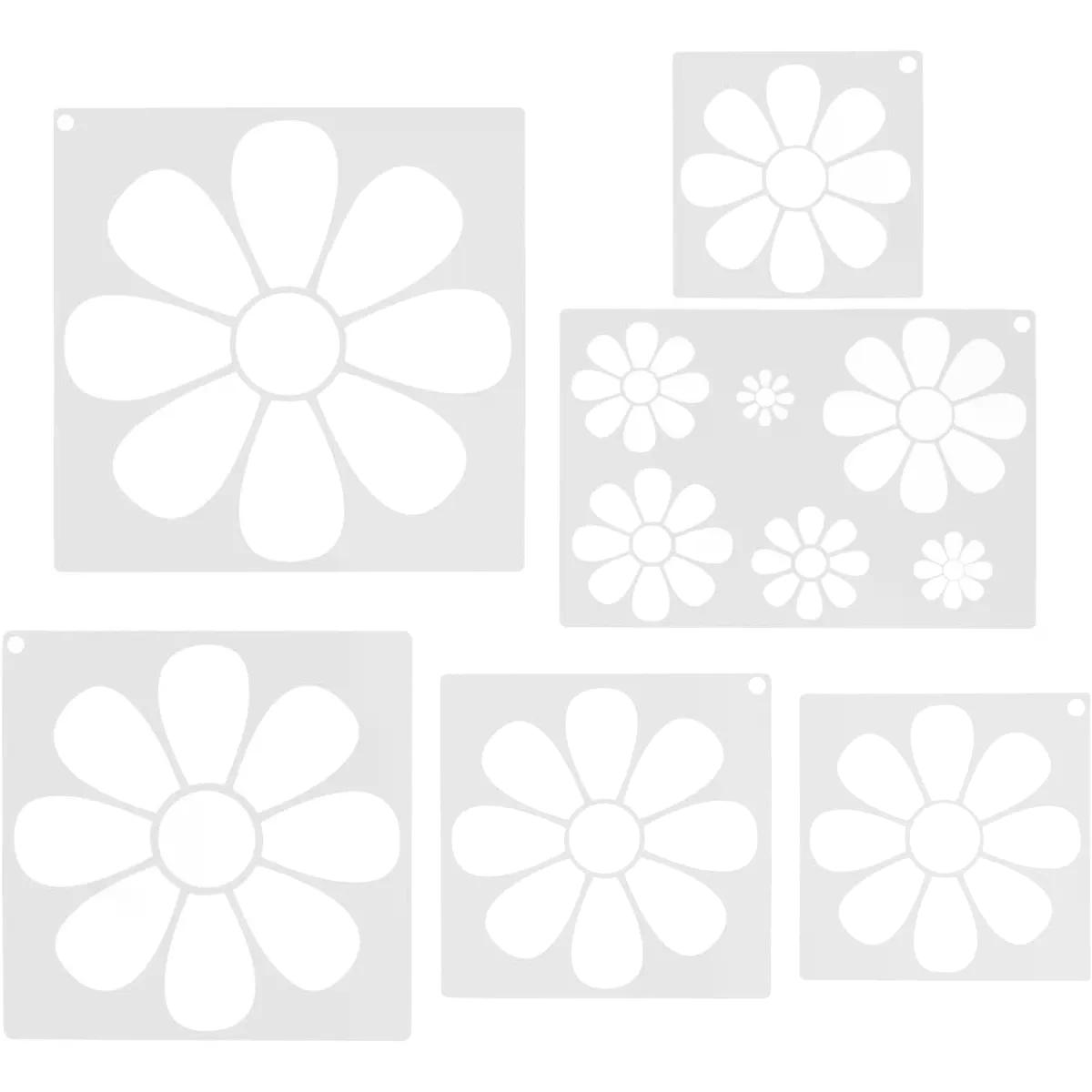 6pcs Floral Daisy Wall Stencils with Precise Edges Reusable
