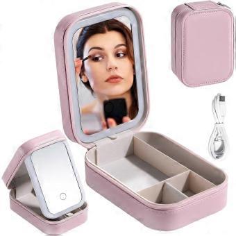 PinkTravel Cosmetic Mirror Case LED Makeup Mirror Storage Case for Eyelash station Brushes Cosmetic Tools, On-the-go Makeup Needs