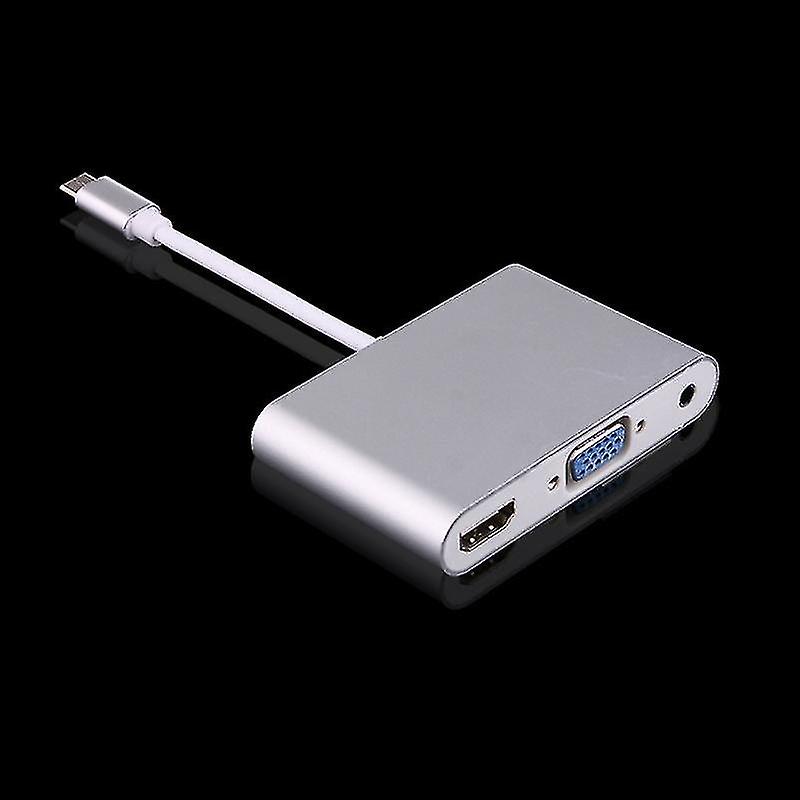Usb-c / Type-c 3.1 To Vga Amp; Hdmi Amp; 3.5mm Video Audio Adapter, For Laptop Amp; Notebook Amp; Macbook 12 Inch Amp; Macbook Pro(silver)