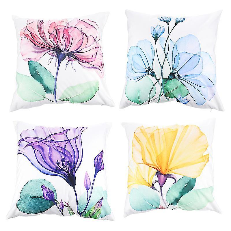 45X45x0.5cm Assorted Color Pillowcases & Shams 4pcs Floral Pattern Sofa Throw Pillow Cover Plush Pil