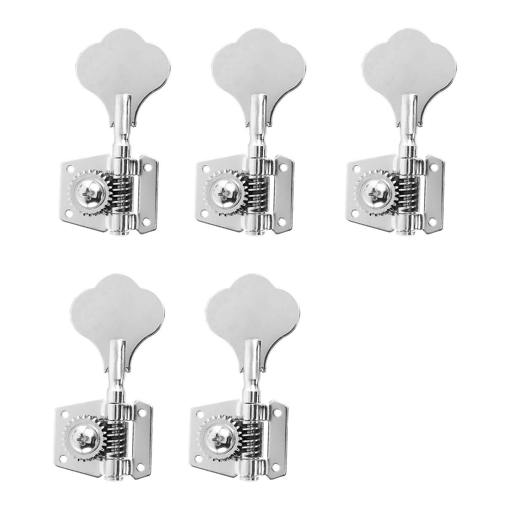 5Pcs Guitar Accessory Vintage Open Tuning Pegs Machine Heads Tuners Black 1L4R for 5 Strings Silver