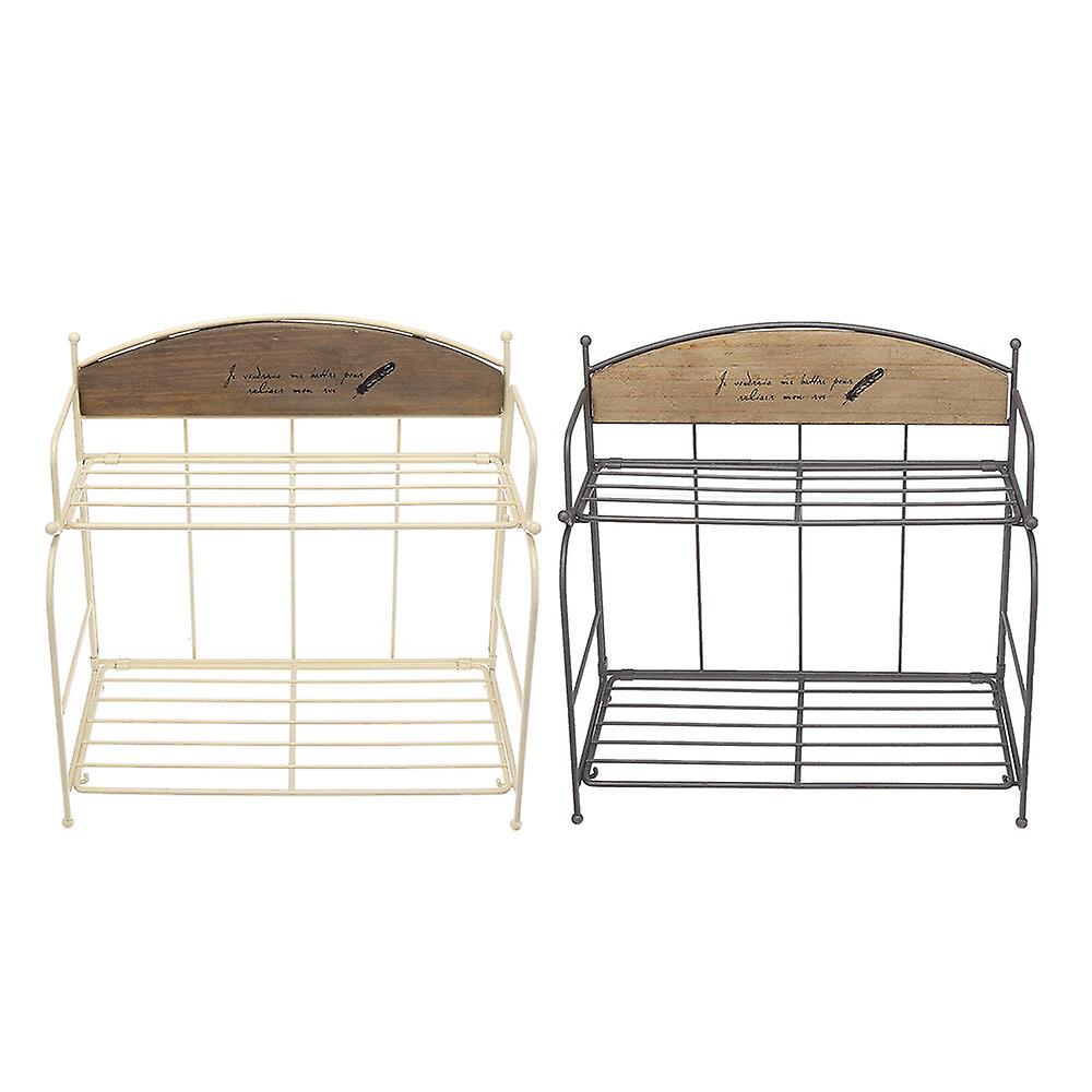 Brown/white 2-layer Metal Iron Storage Rack - Decorative Storage Shelf