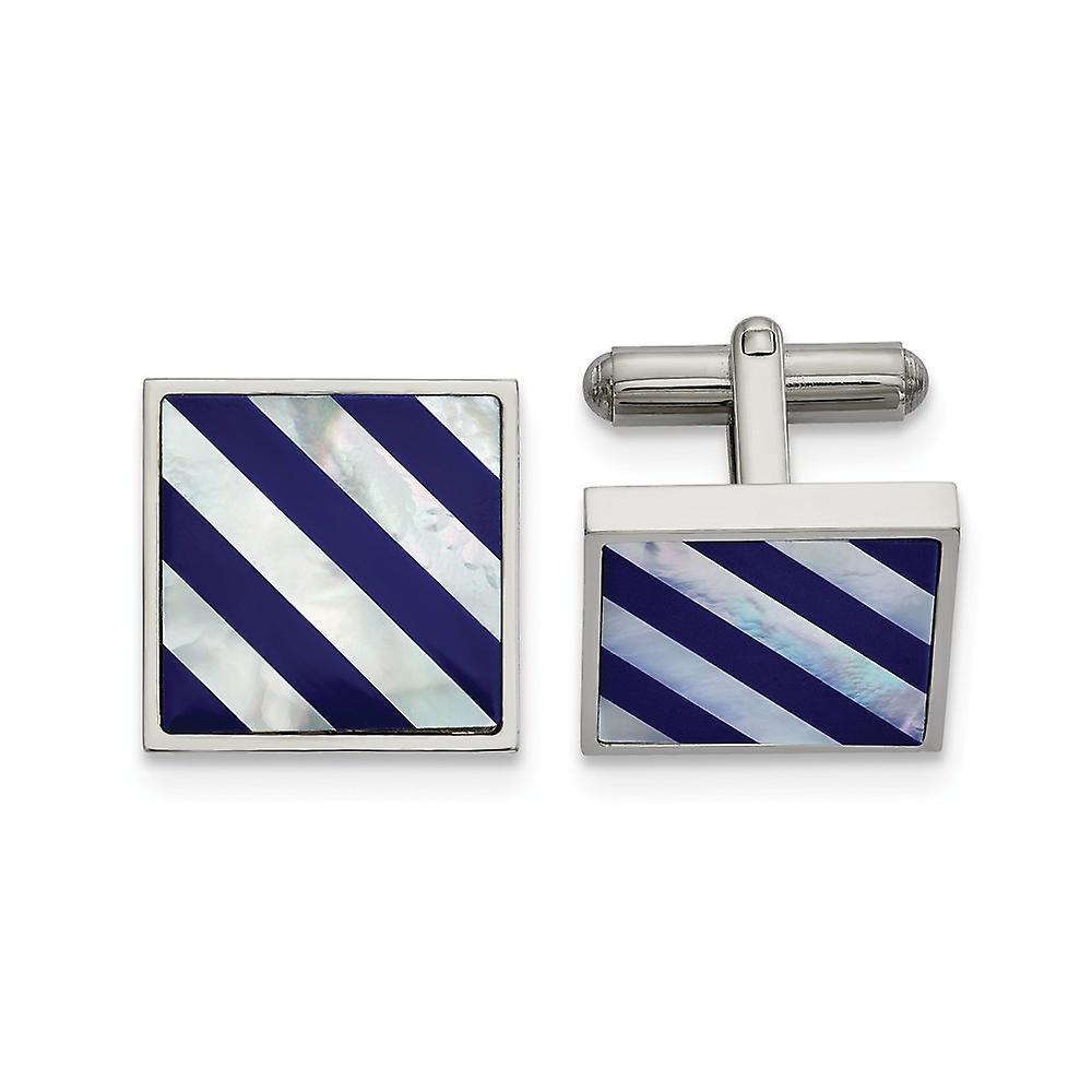17.21mm Stainless Steel Polished With Simulated Mother of Pearl and Blue Shell Inlay Cuff Links-Cuff Link for Men