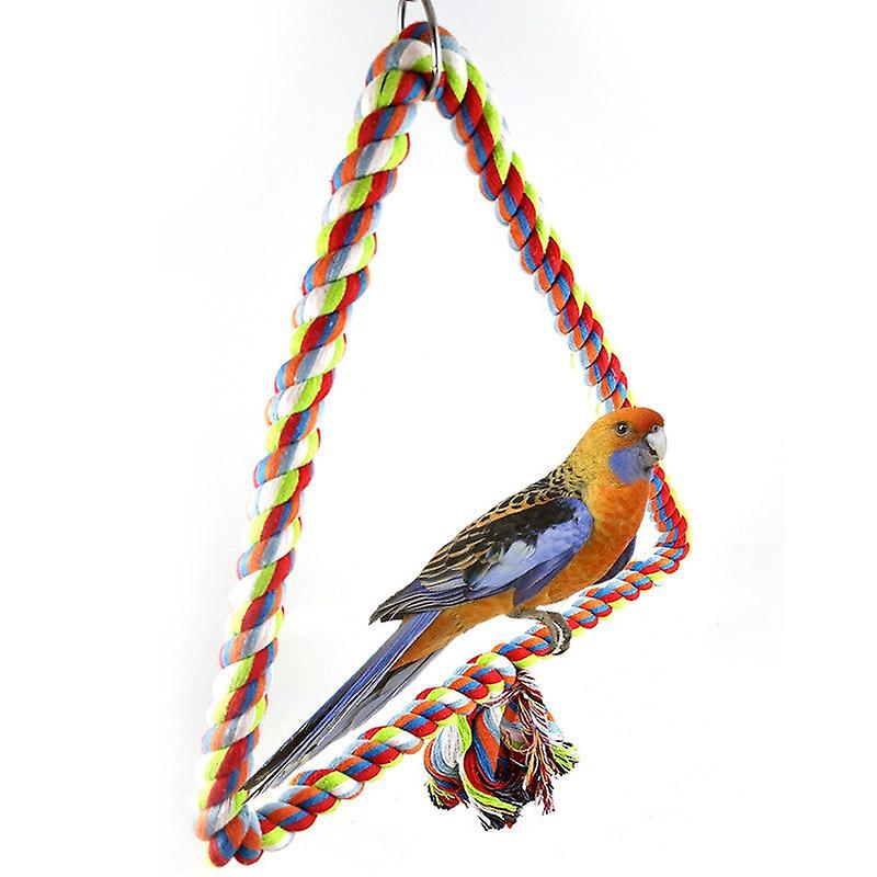 Safe Non Toxic Bird Toys Colorful Cotton String Bird Perches Climbing Grinding Beak Triangle Swing