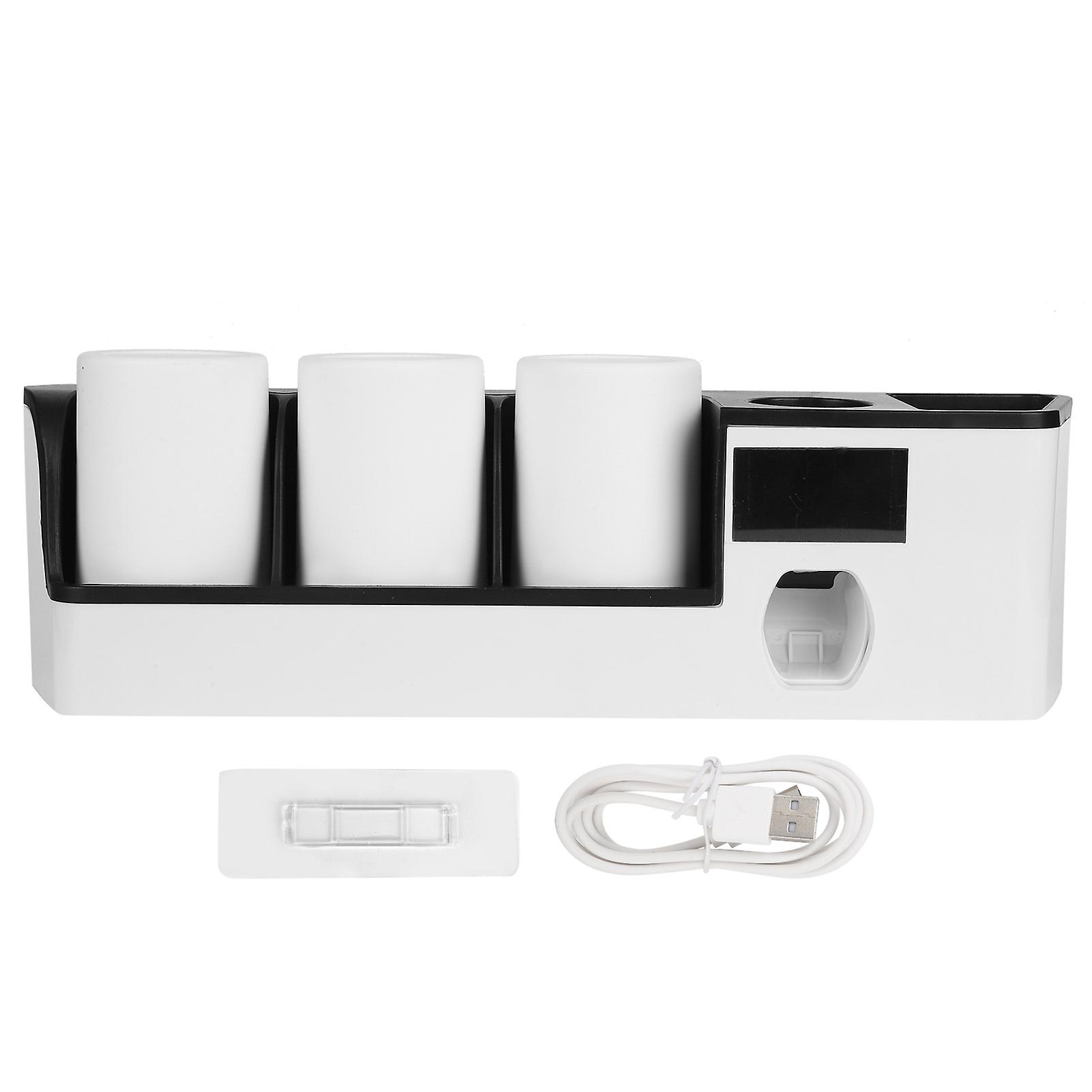 USB Charging Wall Mounted UV Toothbrush Holder with Toothpaste Dispenser Squeezer