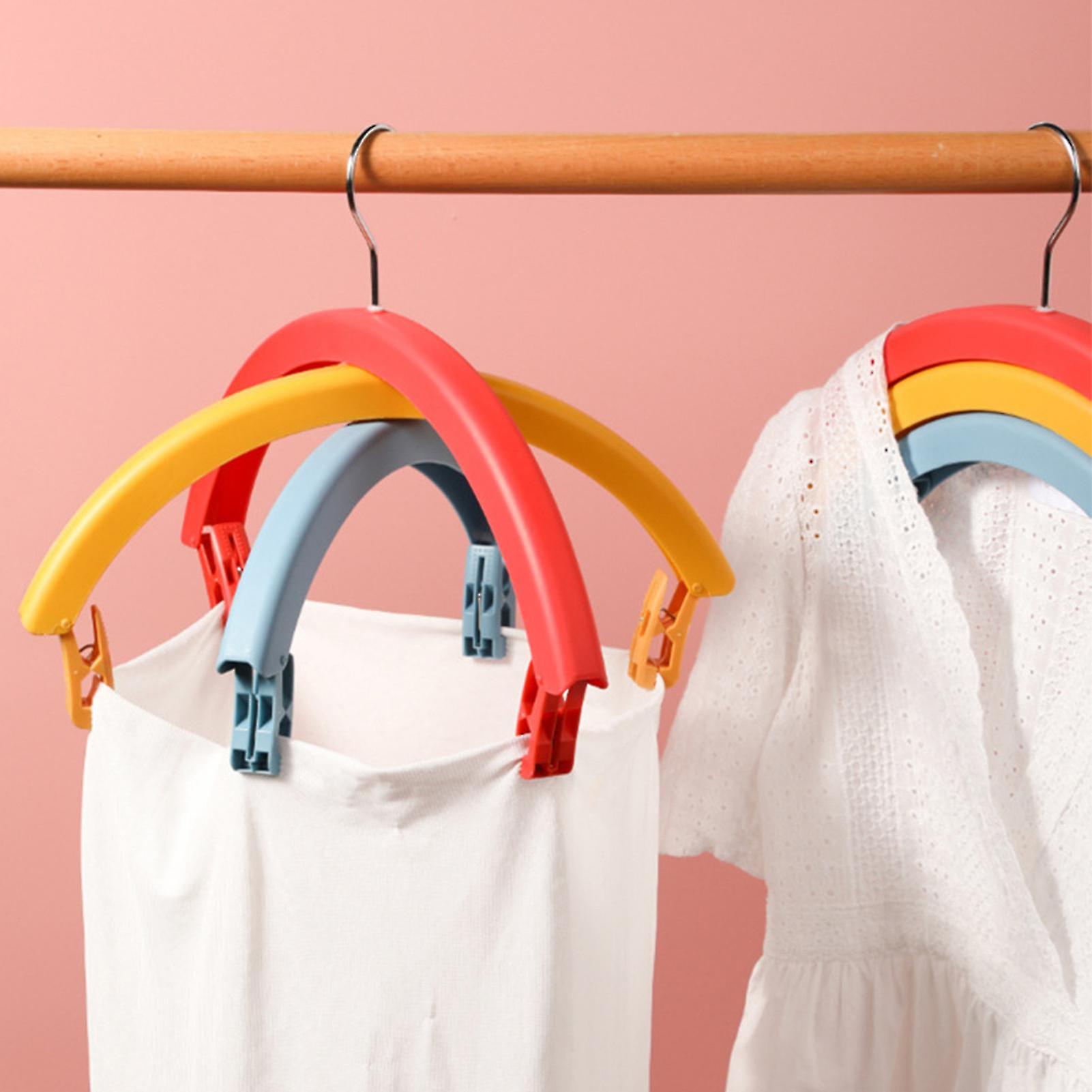 Rainbow Hangers Multipurpose Collapsible Rotating with Clips Traceless Hangers for Clothes Skits 3 Layers