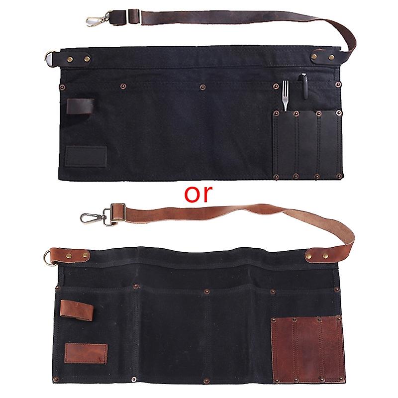 Half Waist Apron with Pockets Black Server Apron Multiuse Half Bistro Aprons