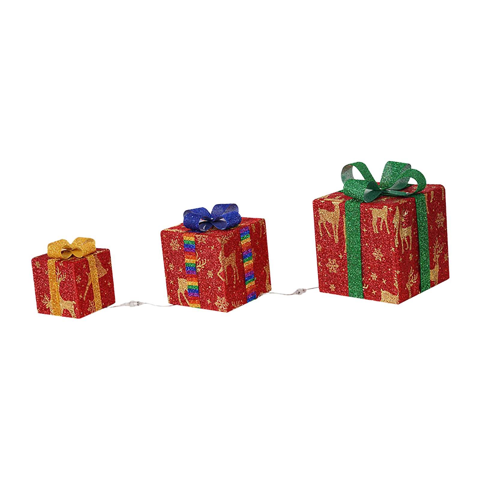 3pcs Christmas Light Up Present Boxes Decoration With Bowknot For Front Door Style A