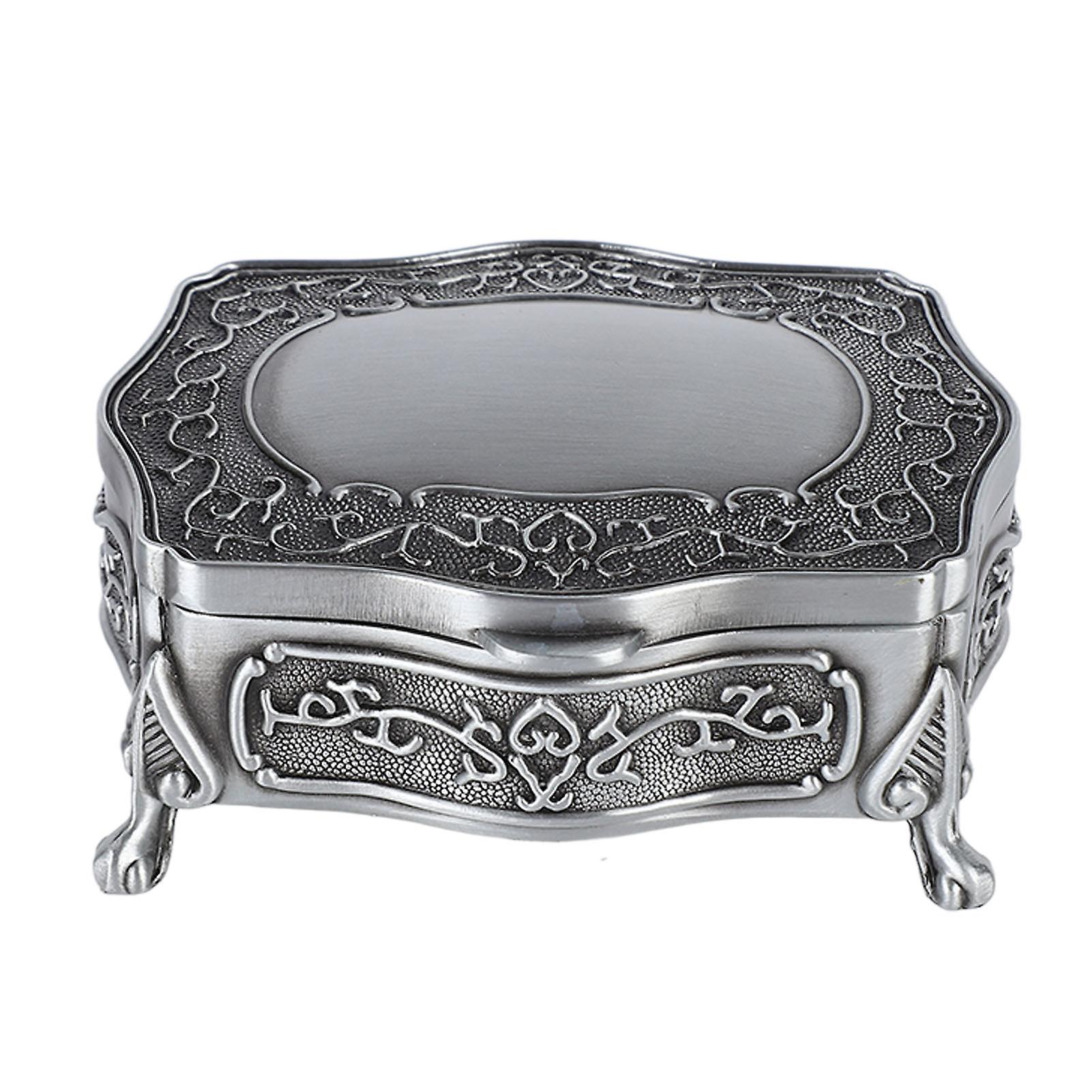 Boîte à bijoux en métal avec motif gravé, boîte à bibelots vintage exquise avec intérieur en velours doux pour bagues et boucles d'oreilles