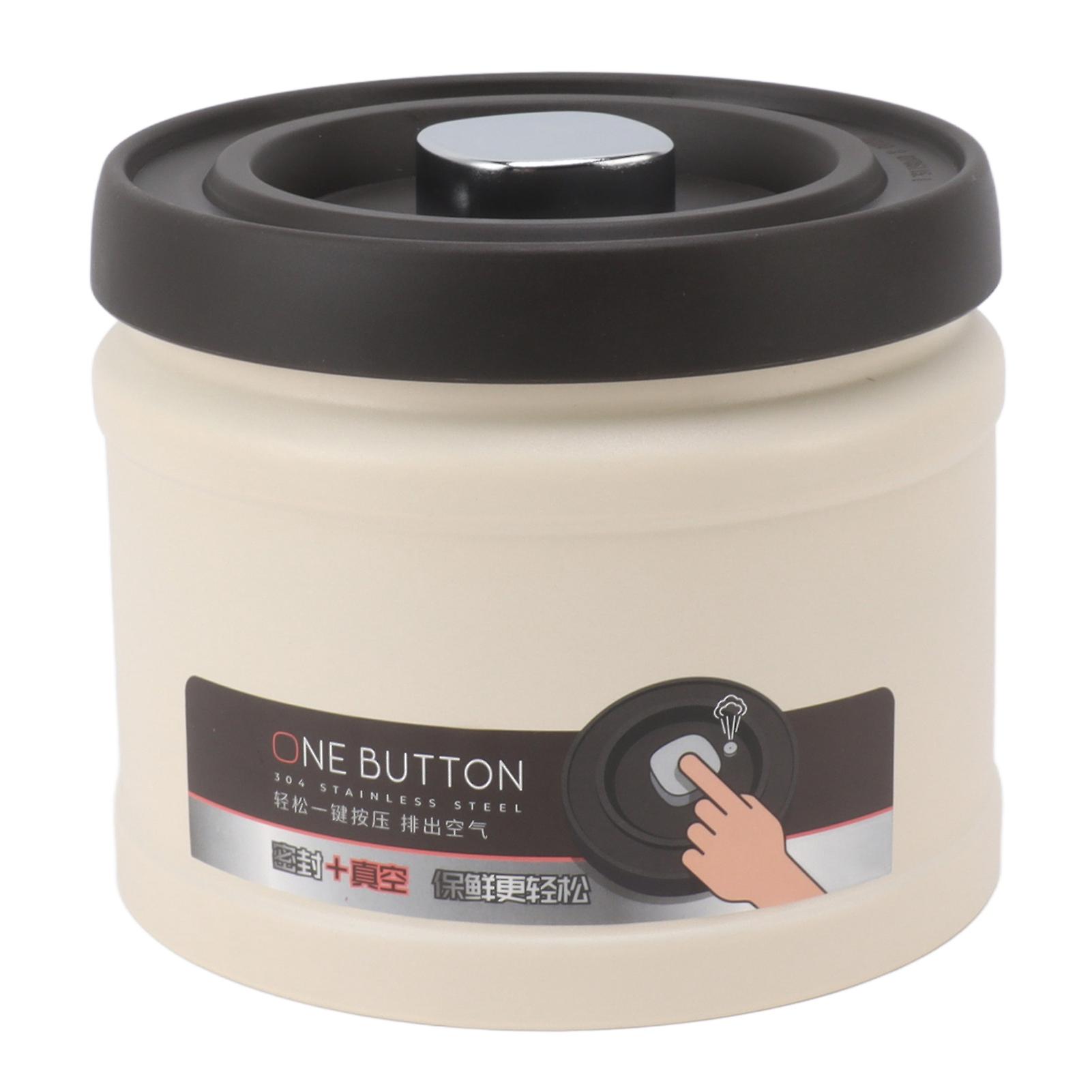 304 Stainless Steel Vacuum Coffee Canister Airtight Food Storage Container for Coffee Beans Tea Nuts 1600ml Beige