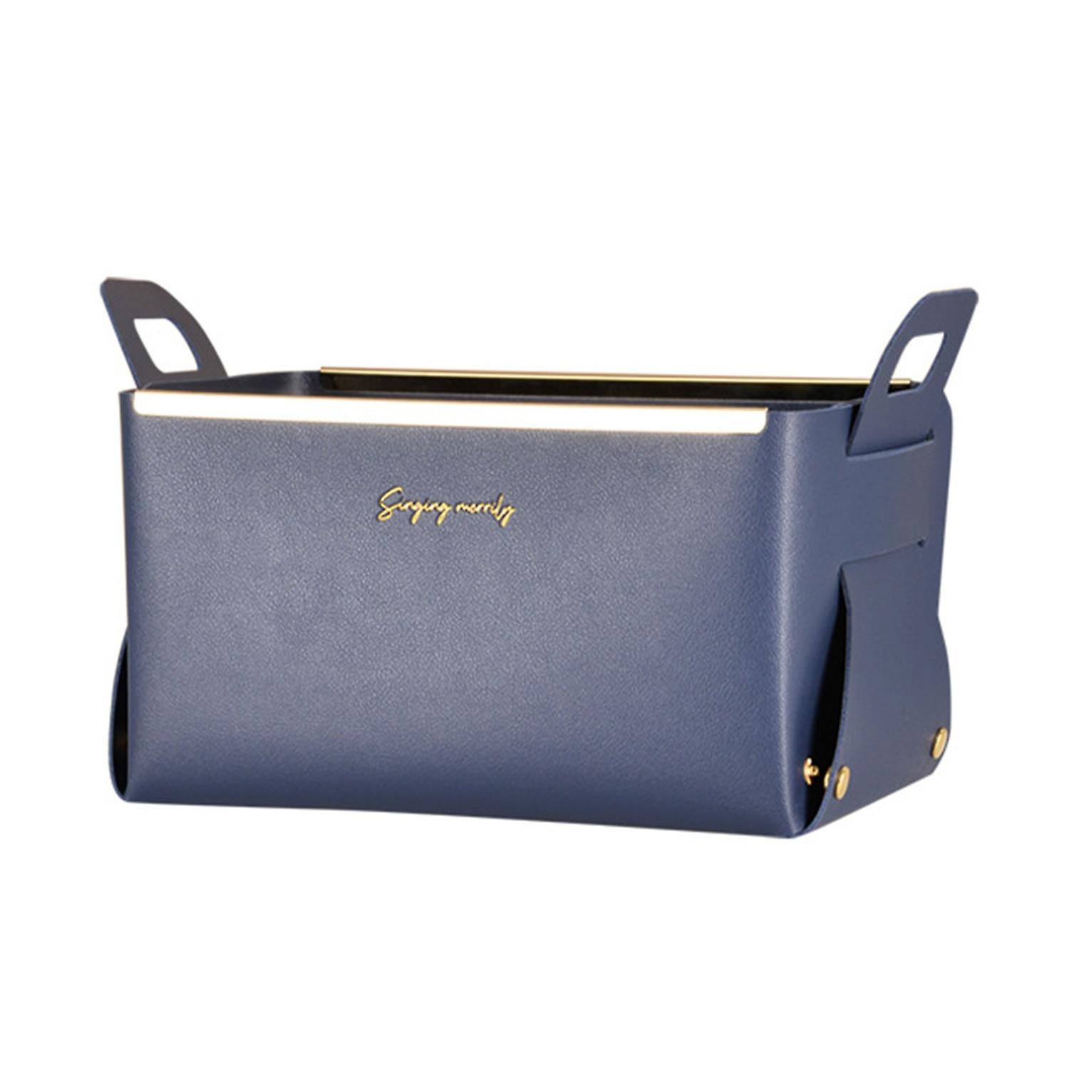Cosmetic Container High Capacity Folding Faux Leather Creative Desktop Storage Box for Home