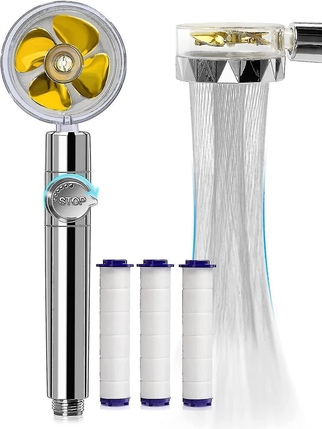 Handheld Turbo Shower Head Jet Shower Head Kit 3 Filter Cartridges blue 