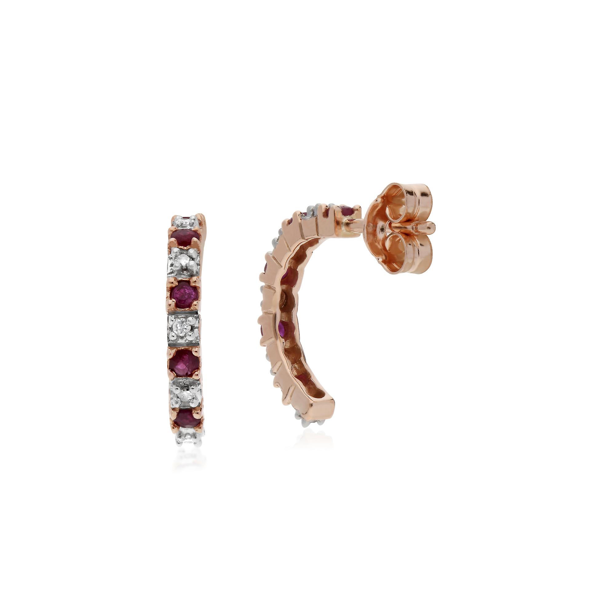 Classic Round Ruby & Diamond Half Hoop Earrings in 9ct Rose Gold 135E1495019