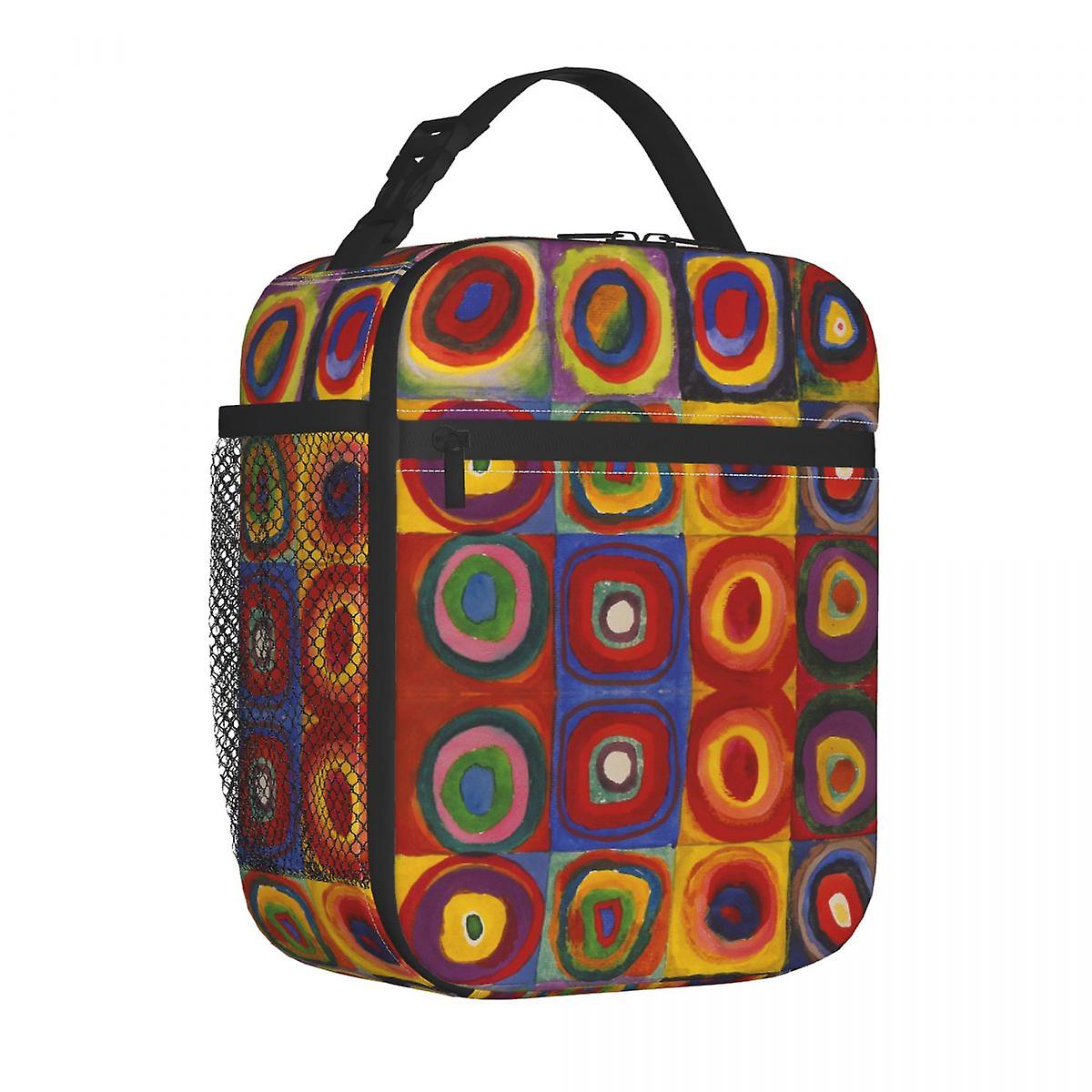 Wassily Kandinsky Artwork Insulated Lunch Bag Color Study Squares Concentric Circles Food Box  Cooler Thermal Lunch Box School