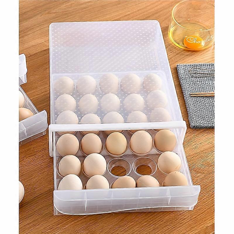冷蔵庫用のモダンなプラスチック製卵収納容器、大容量60エッグホルダーオーガナイザー、ホームファームの新鮮な卵の整理に最適、ダブルラ