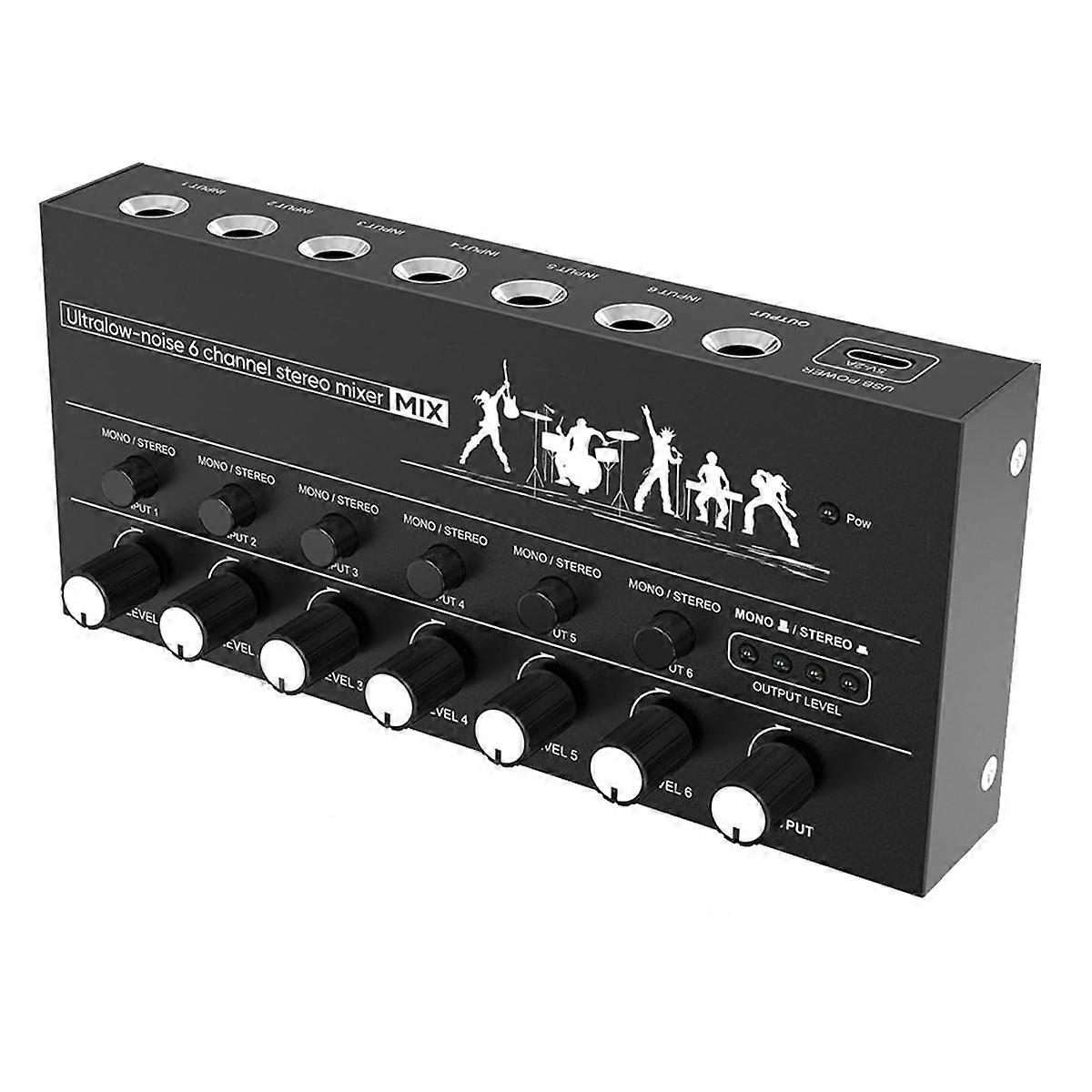 Mini Stereo Audio Mixer 6 Channel Microphone Mixer Instrument Expander for Guitar/Electric Keyboard/Amplifier/Speaker