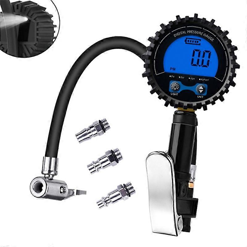 Glow Dial Tire Inflator Pressure Gauge Easy Read LCD Display 0.1 Resolution