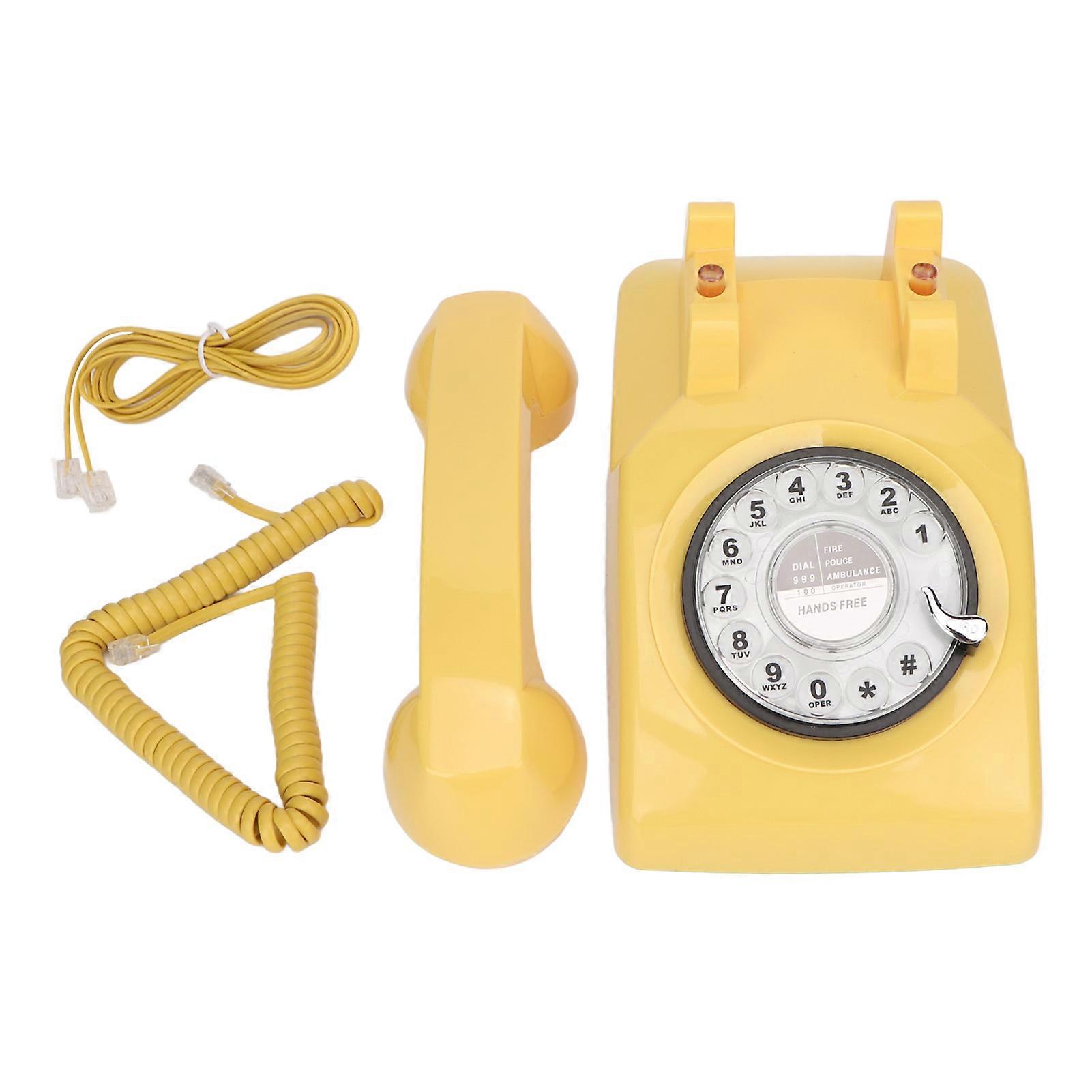 Retro Rotary Dial Telephone Classic Simulation Vintage Mechanical Ringer Phone for Home Office Yellow