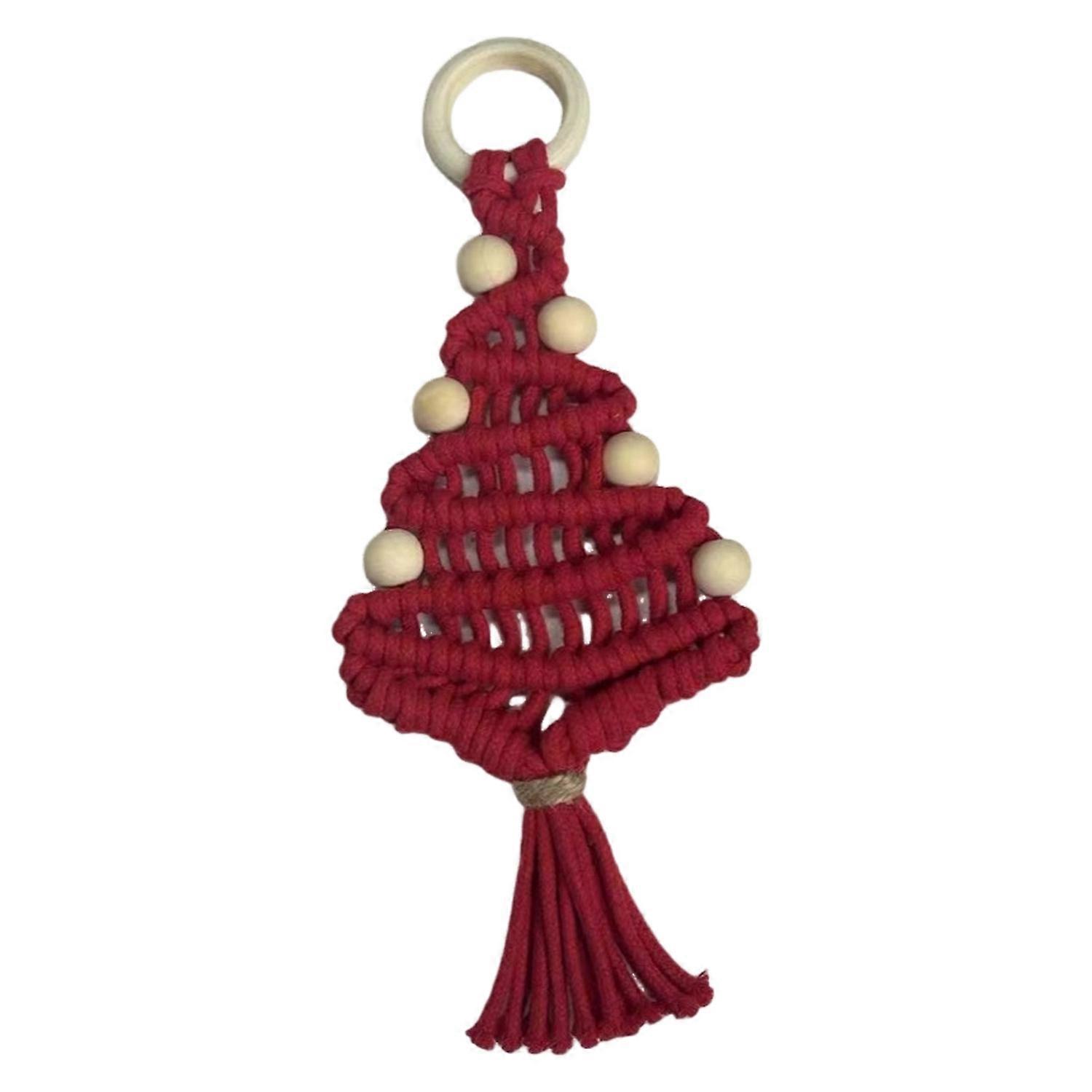 Hand-Woven Cotton Rope Pendant Christmas Tree Shape Weaving Wall Hanging Ornament for Holiday Home