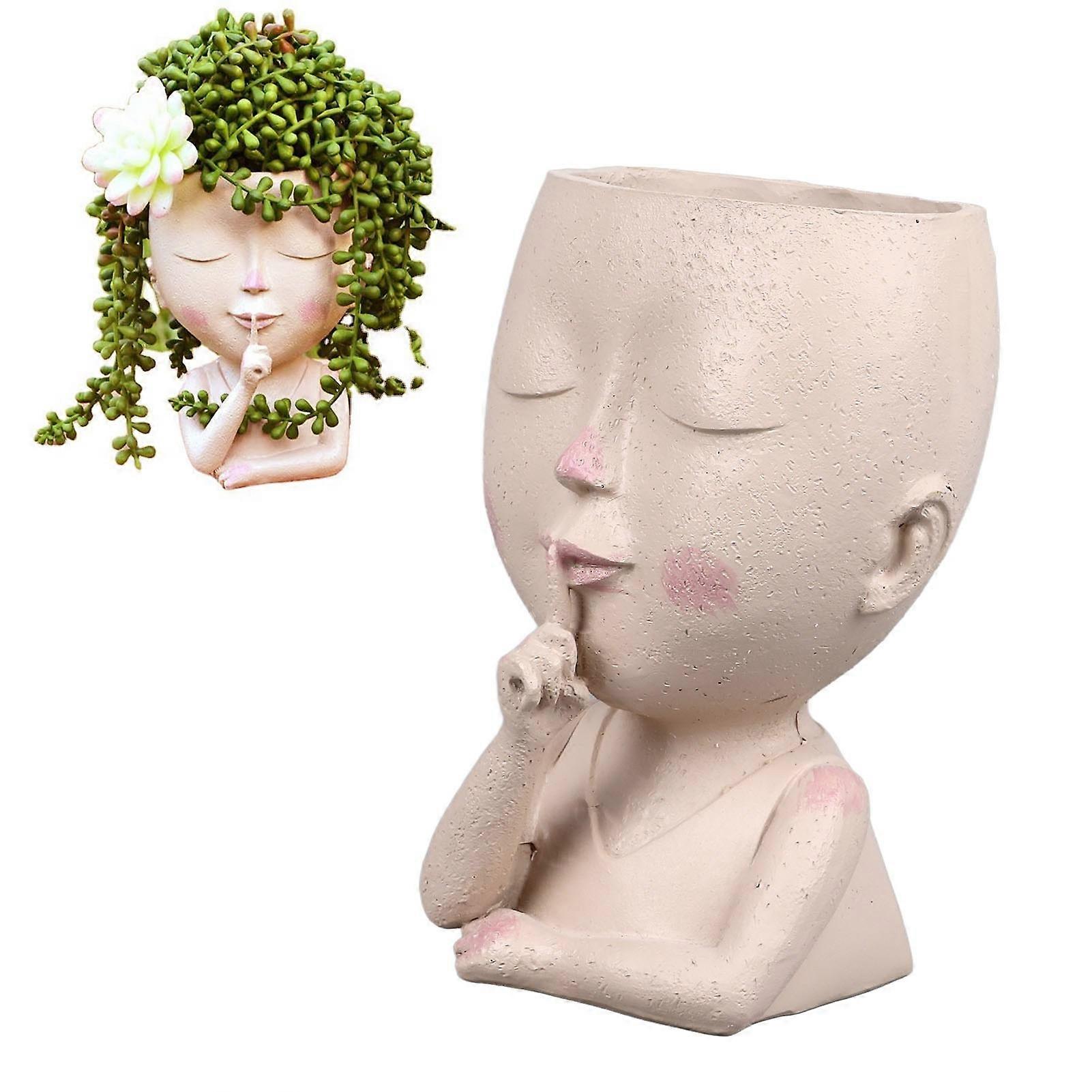 Face Flower Pot Head Planter Pot Cute Resin Succulent Planter with Drainage Hole Closed Eyes Large Opening for Indoor Outdoor