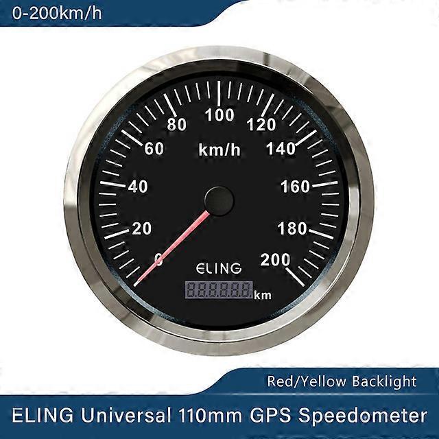 110mm Dimension GPS Speedometer Odometer 0-200km/h 12V/24V Speedo with Red and Yellow Backlight Waterproof