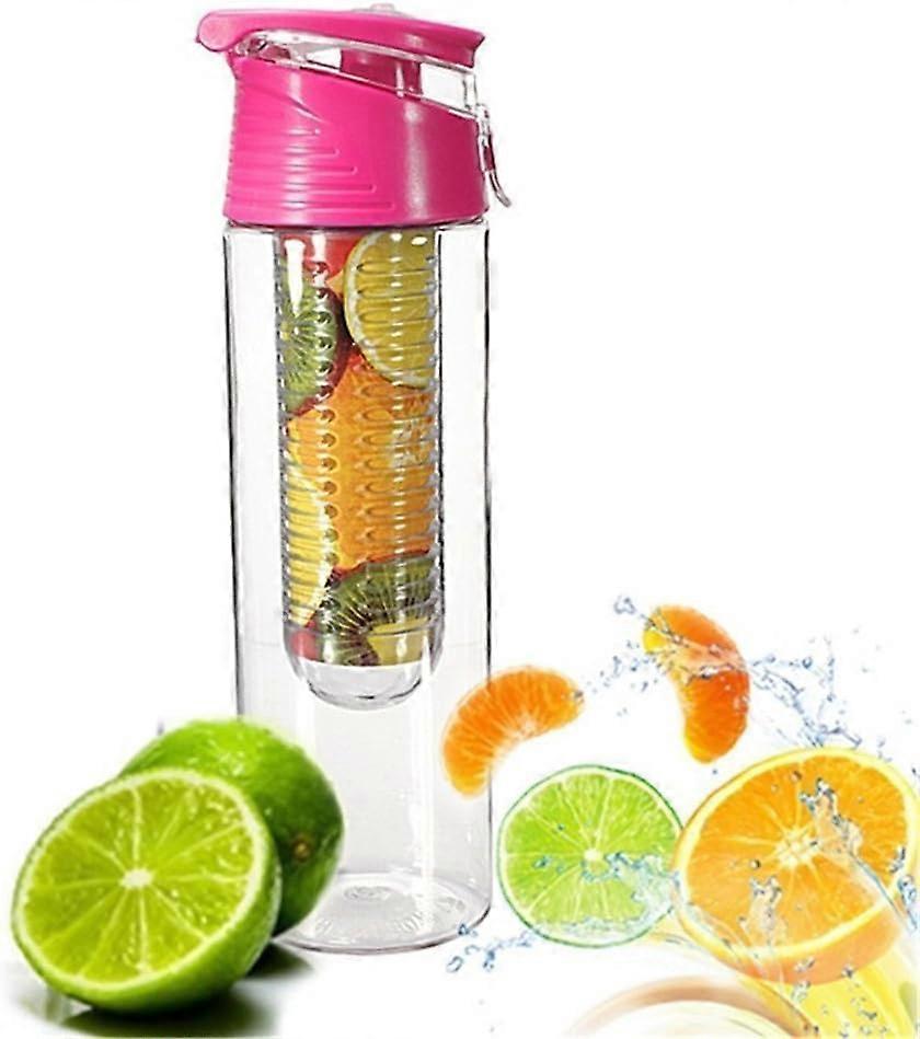 Pink Fruit Infusing Water Bottle with Fruit Infuser and Flip Lid Lemon Juice Make Bottle- BPA Free (800 ml)