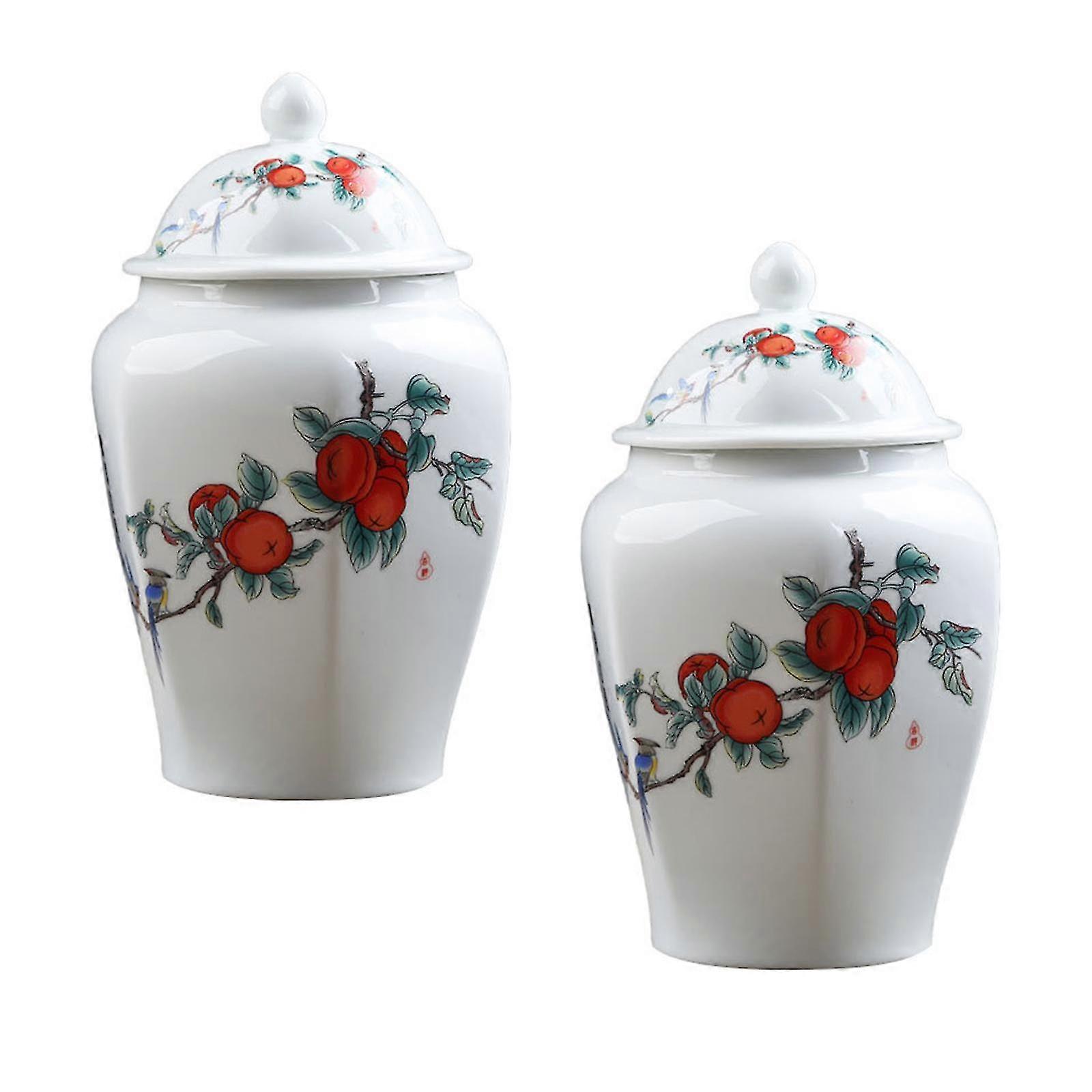 Ancient Chinese Style Porcelain Ginger Jar With Airtight Lid Glazed Tea Jar
