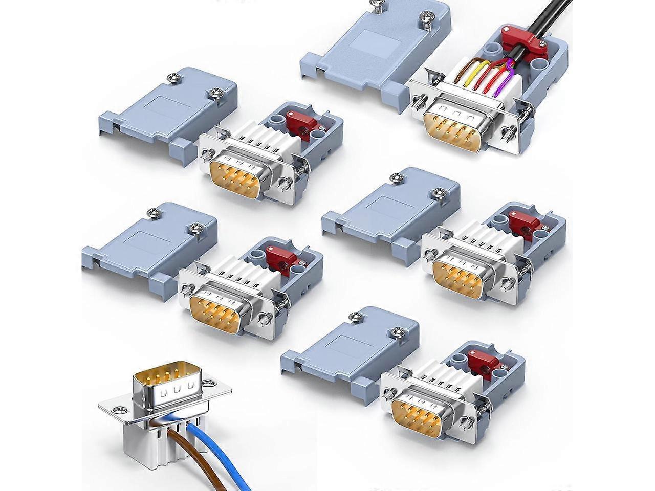5 Pack DB9 Breakout Connector Male, RS232/RS485 Serial adapters,D-SUB 9-pin Male to ScrewTerminal Connector Signal Module with Shell