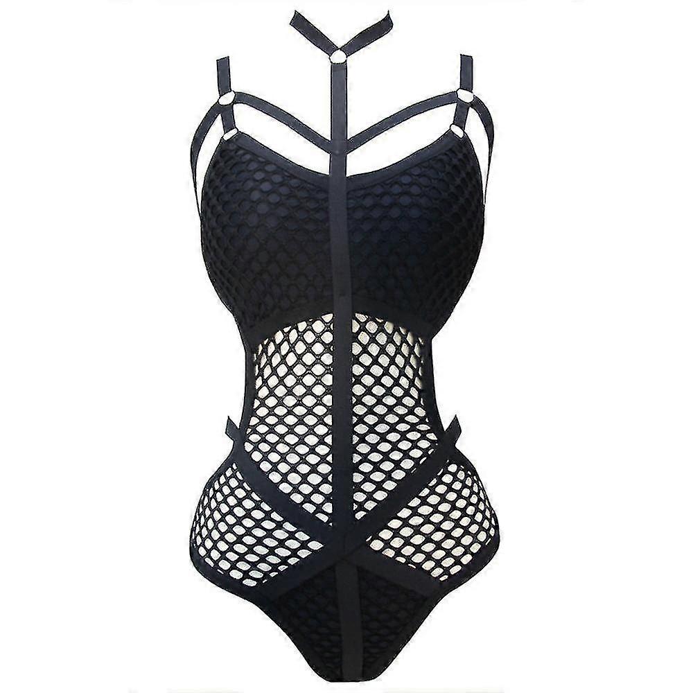 Women Sheer Knit Fish Net Mesh Swimwear Swimsuit