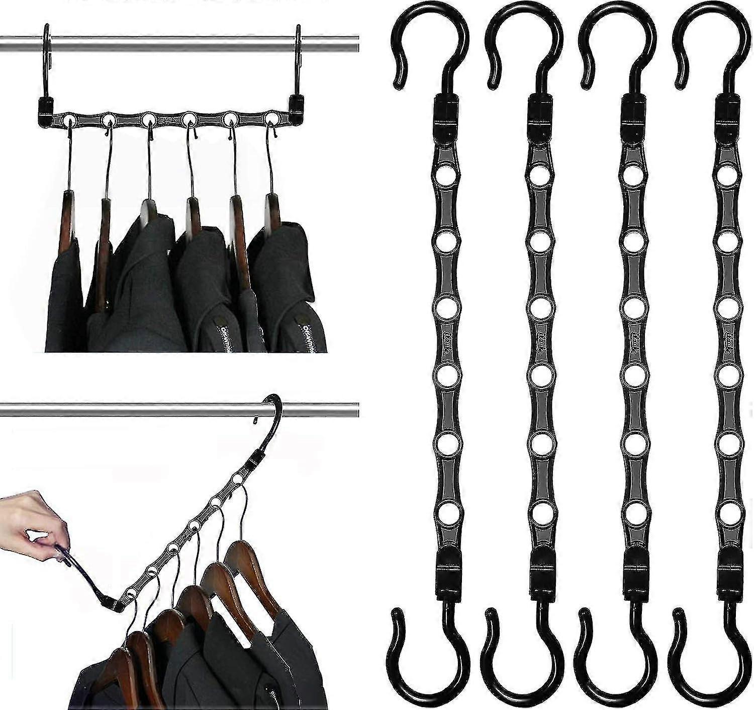 Magic Hanger, 4 Space Saving Hooks, Multifunctional Vertical And Horizontal Hanger Black