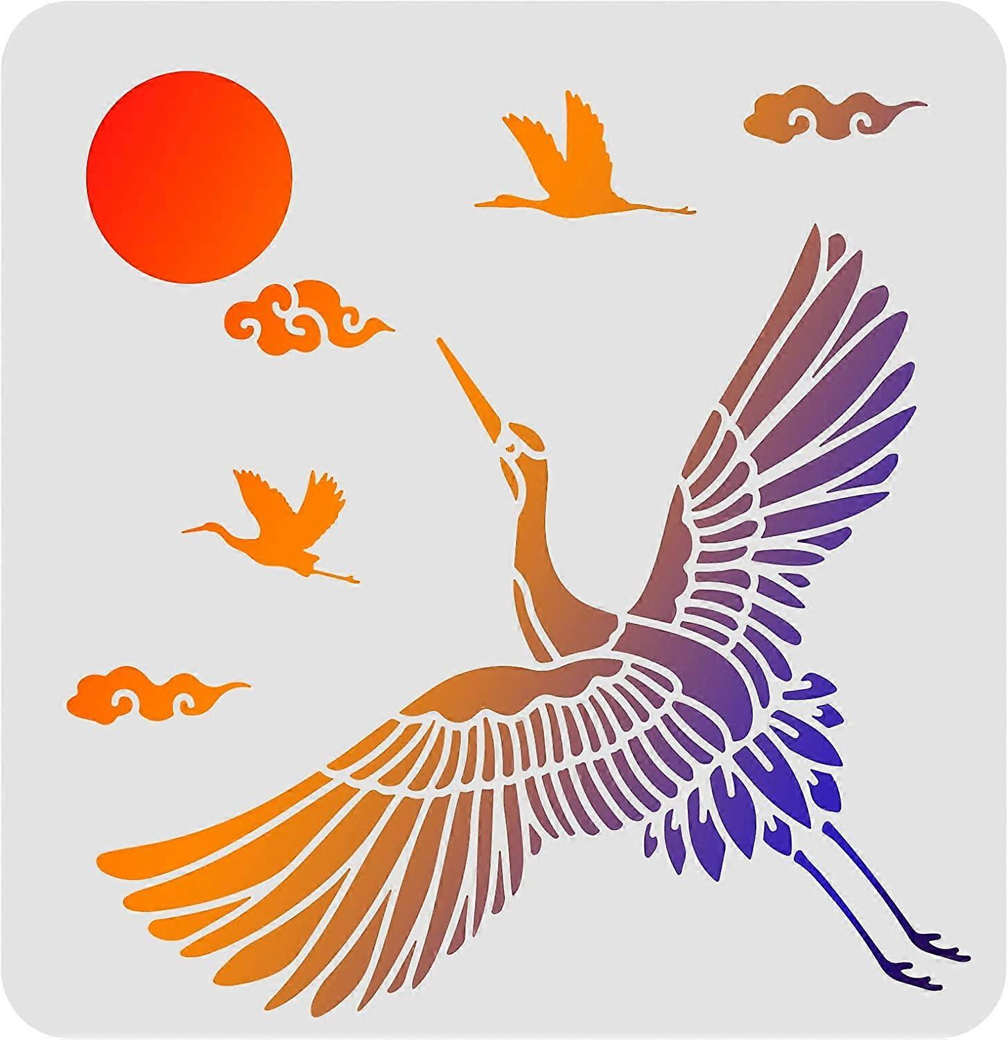 Crane Auspicious Clouds Drawing Painting Stencils Templates Plastic Crane Stencils Decoration Square Crane Stencils for Painting on Wood Floor Wall an