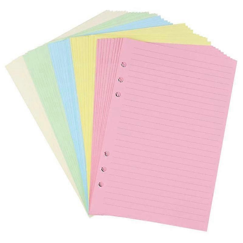 A5 Colorful 6-Hole Punched Ruled Refills Inserts for Organizer Binder, 5-Color Loose Leaf Planner F