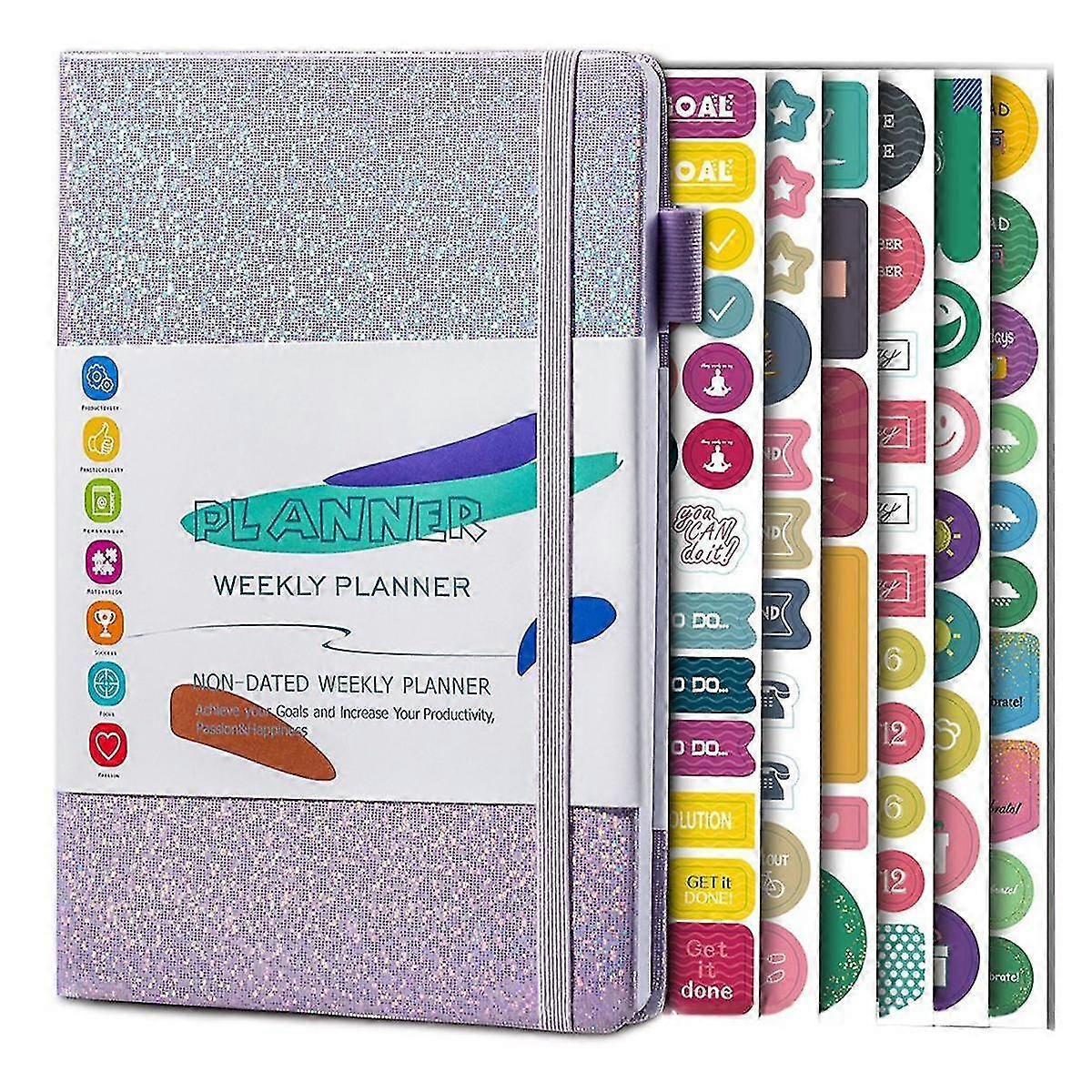 A5 Notebook Paper Diary Notebook With Elastic Strap And Journal Stickers Purple