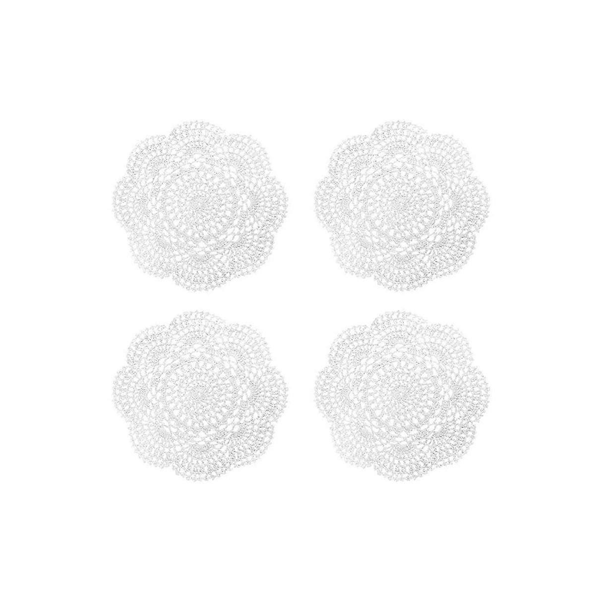 4pcs 8,6 polegadas doilies crochê redondo renda doily tapetes de algodão crochê montanhas-russas (branco)