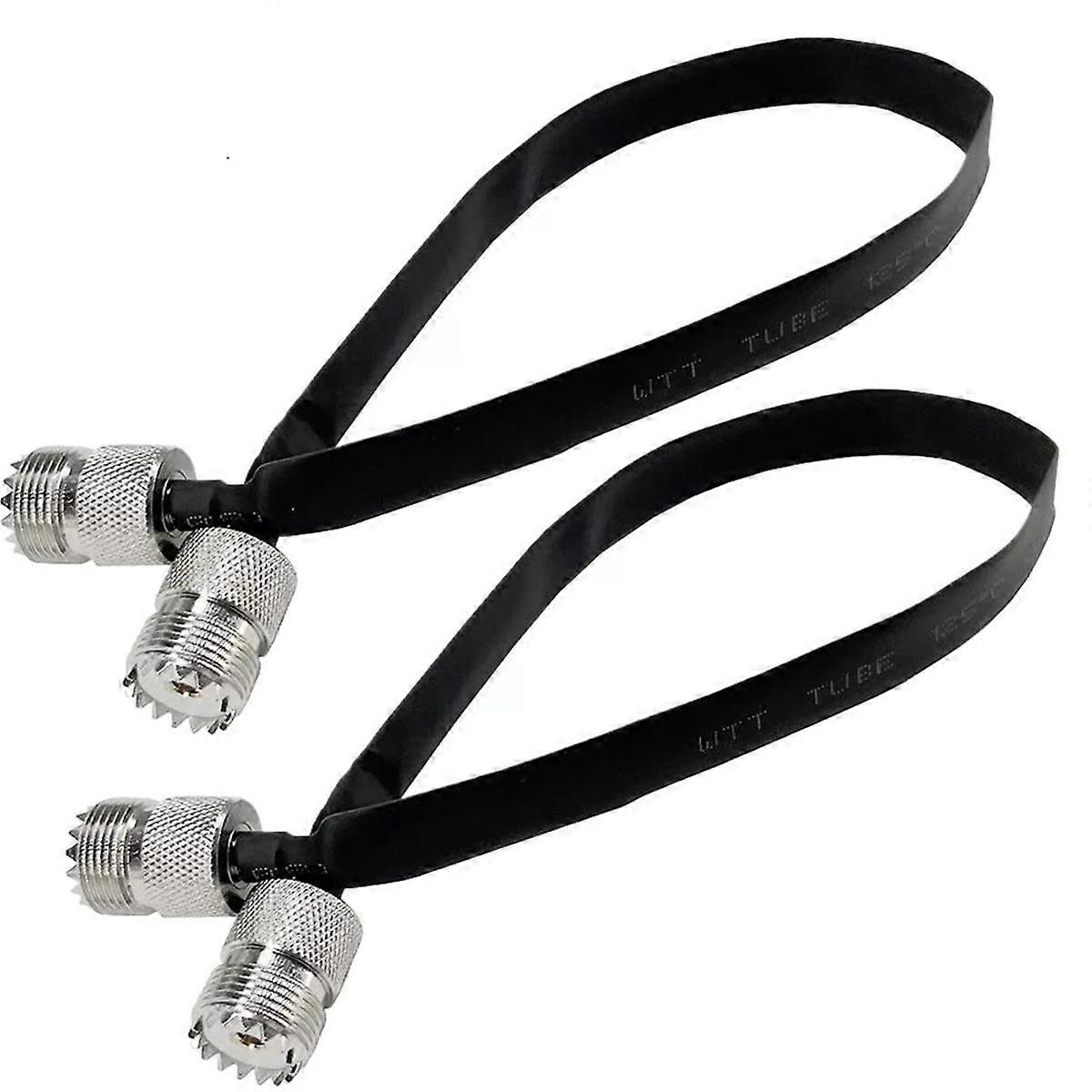 2pcs- 20cm RF Coaxial Cable Window/Door Pass Through Flat Cable, SO239 UHF Female to Female Male Co