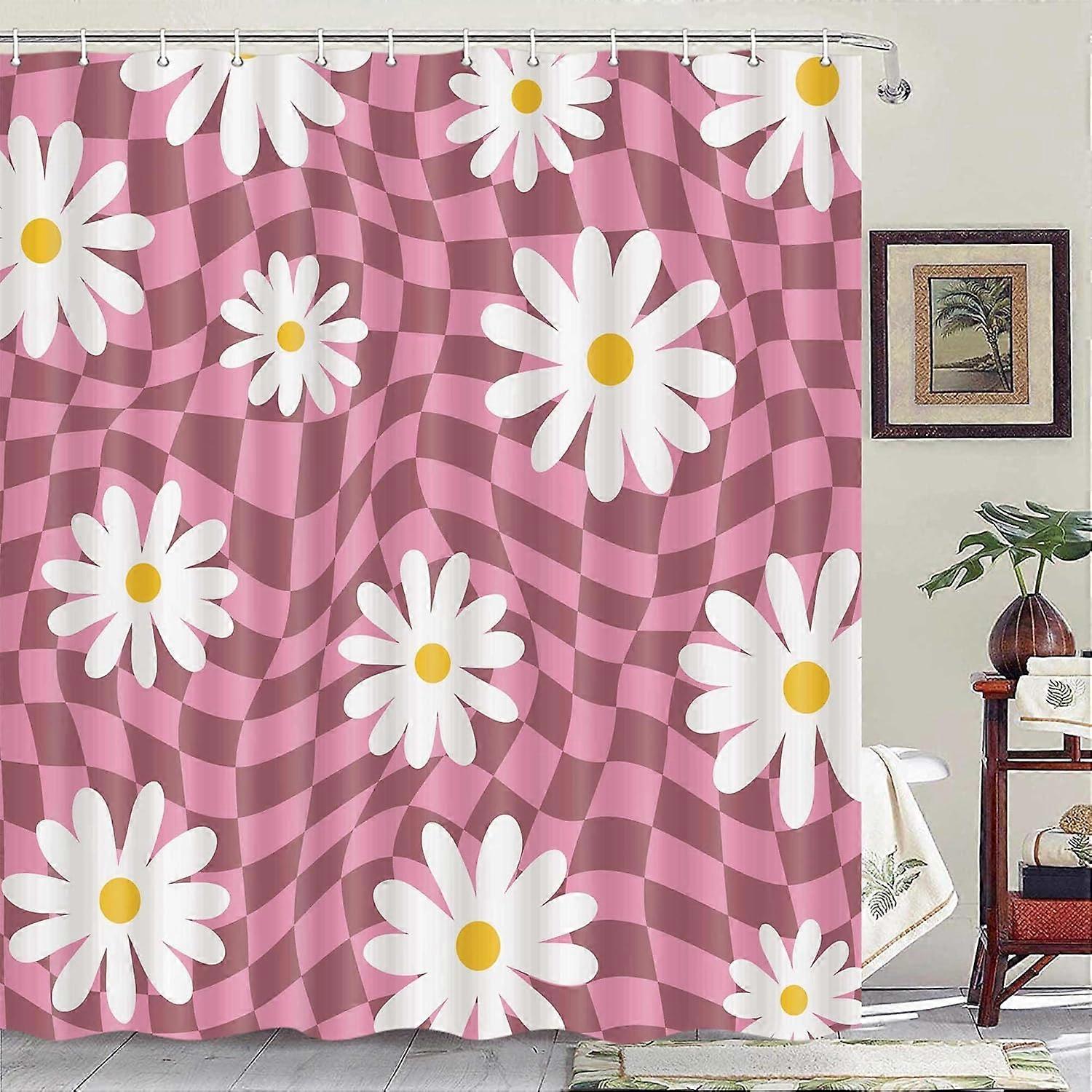 الوردي متقلب خمر زهرة 70s دش الستار الهبي الرجعية الملونة groovy الحد الأدنى من جمالية النسيج حمام الستائر مجموعة منقوشة الفتيات غسل الحمام